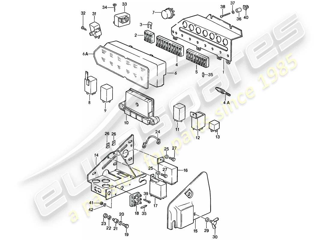 porsche 1988 (911) centrali - rele' - scatola fusibili diagramma delle parti