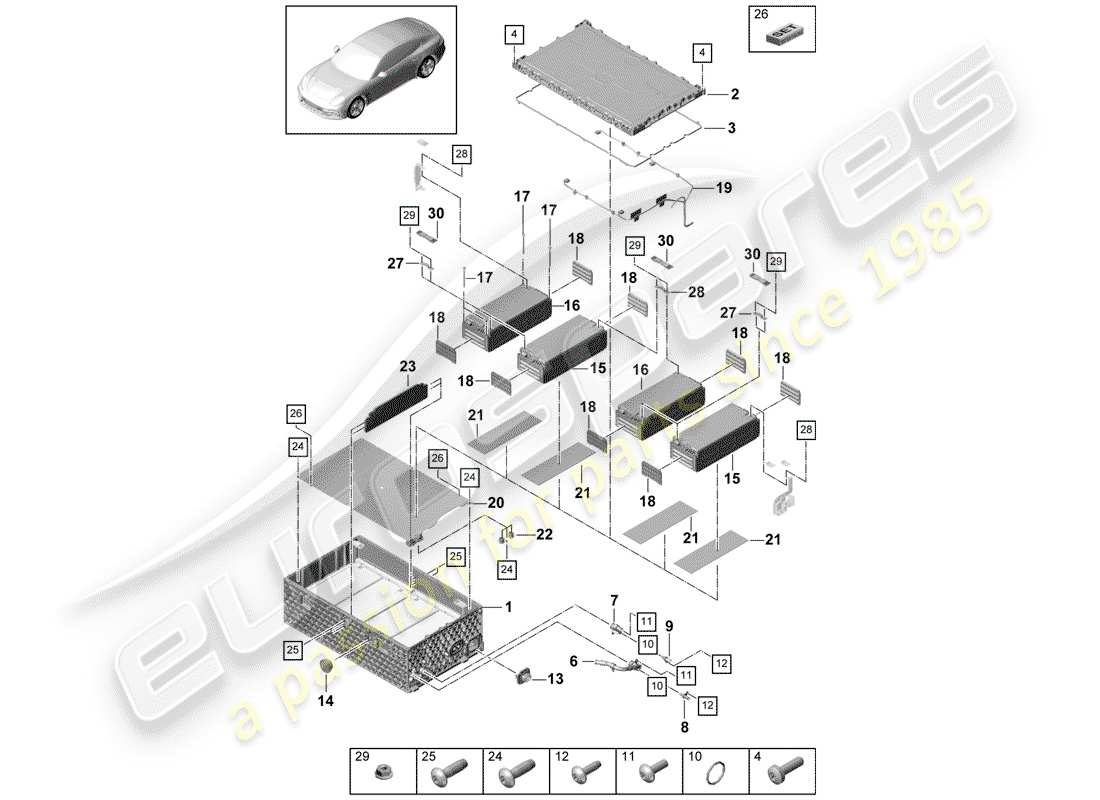 porsche 2017 (panamera 971-1) diagramma delle parti batteria ad alta tensione