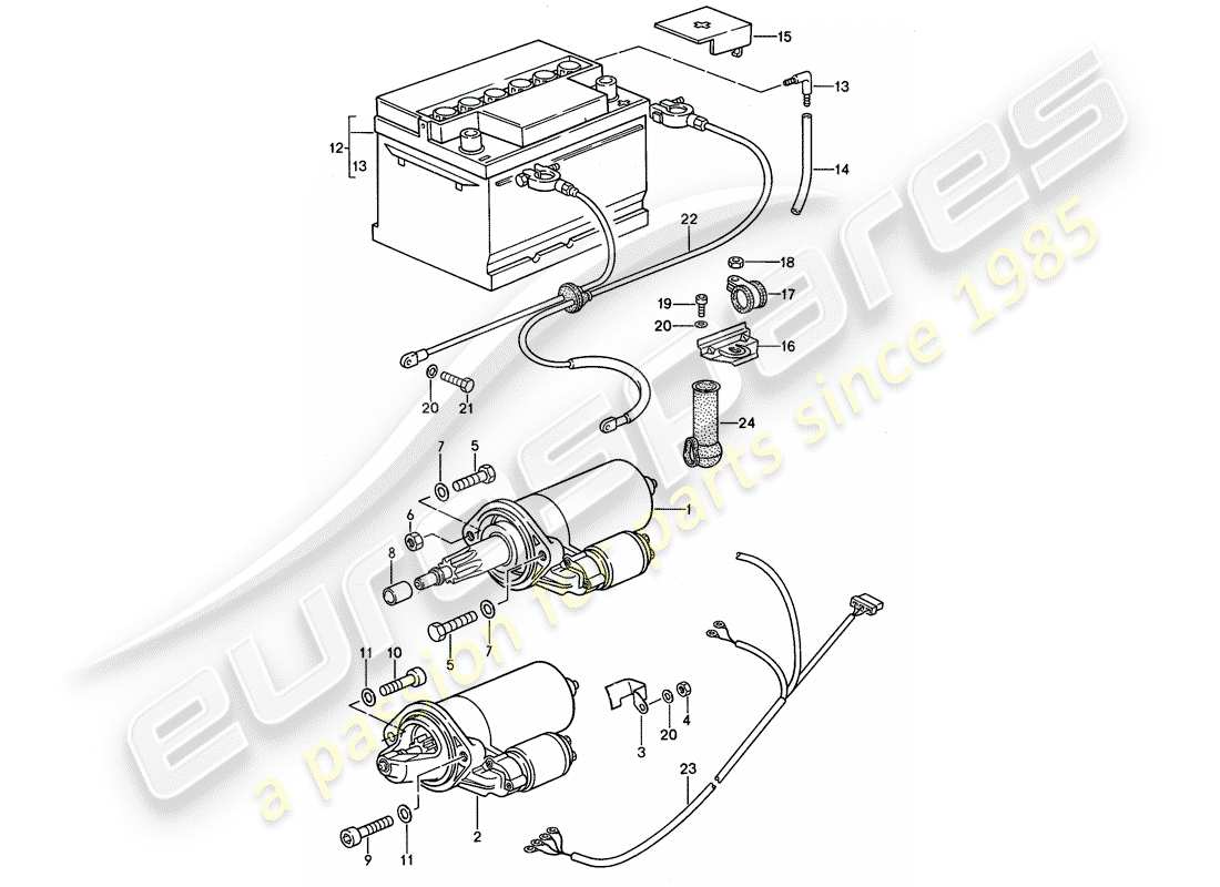 porsche 1992 (968) avviamento - batteria - cablaggi diagramma delle parti
