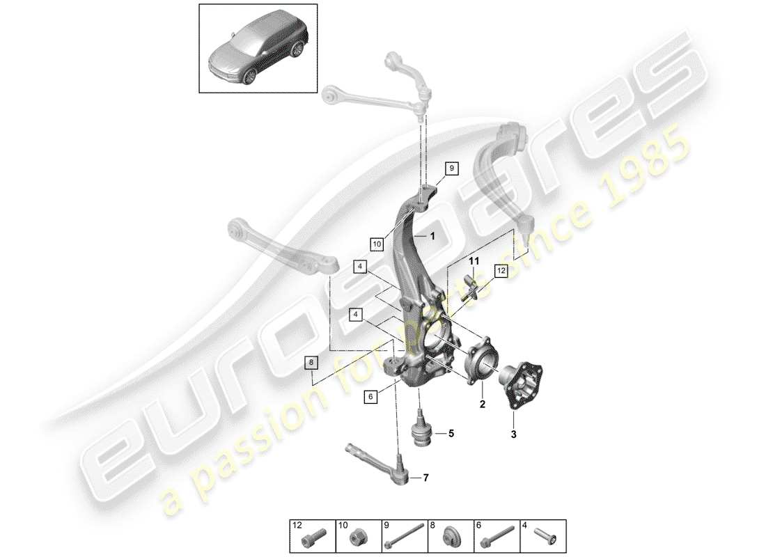 porsche 2019 (cayenne e3 9ya/9yb) schema delle parti portaruota