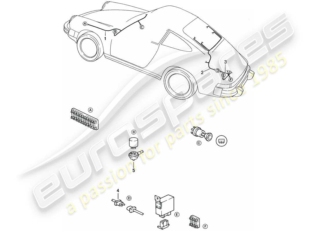 porsche 1985 (911) cablaggi - riscaldamento parabrezza - riscaldamento lunotto posteriore schema parte
