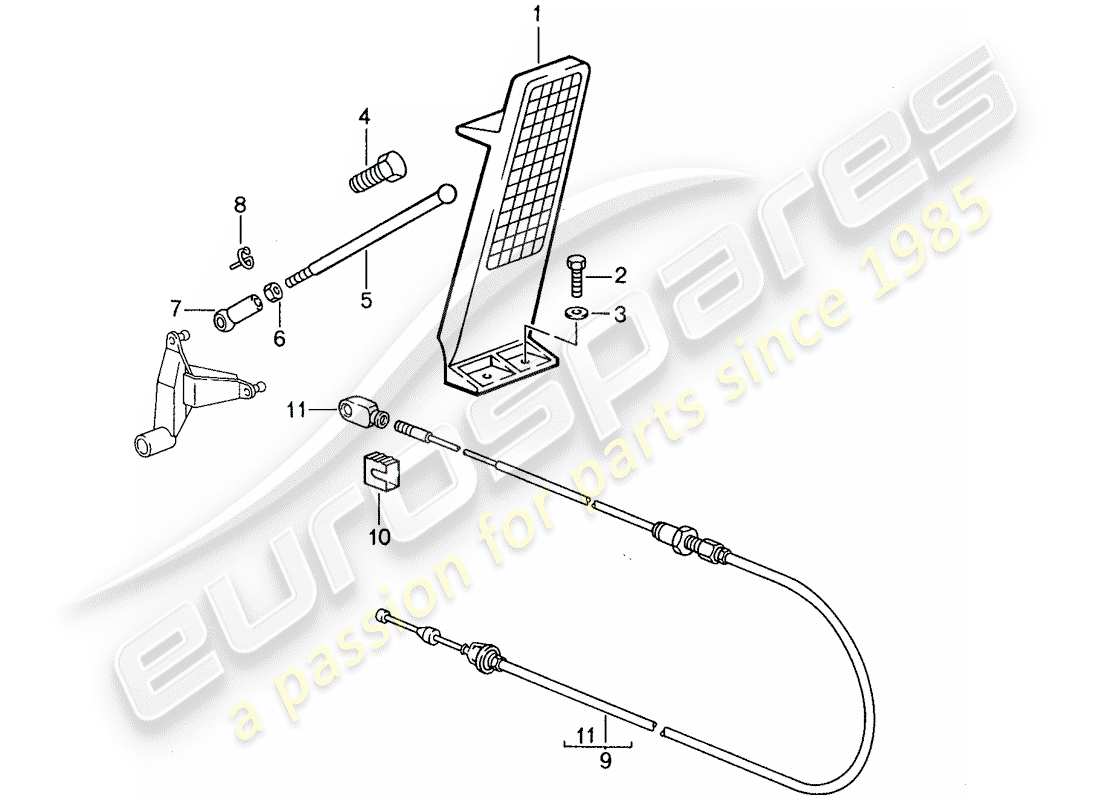 porsche 1988 (959) pedali - comando acceleratore diagramma delle parti