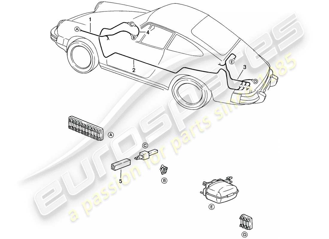 porsche 1984 (911) cablaggi - tergicristallino posteriore diagramma delle parti