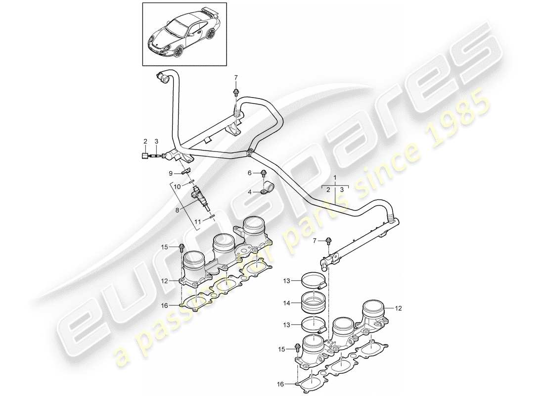 porsche 2011 (997-2 gt3) tubo di raccolta carburante diagramma delle parti