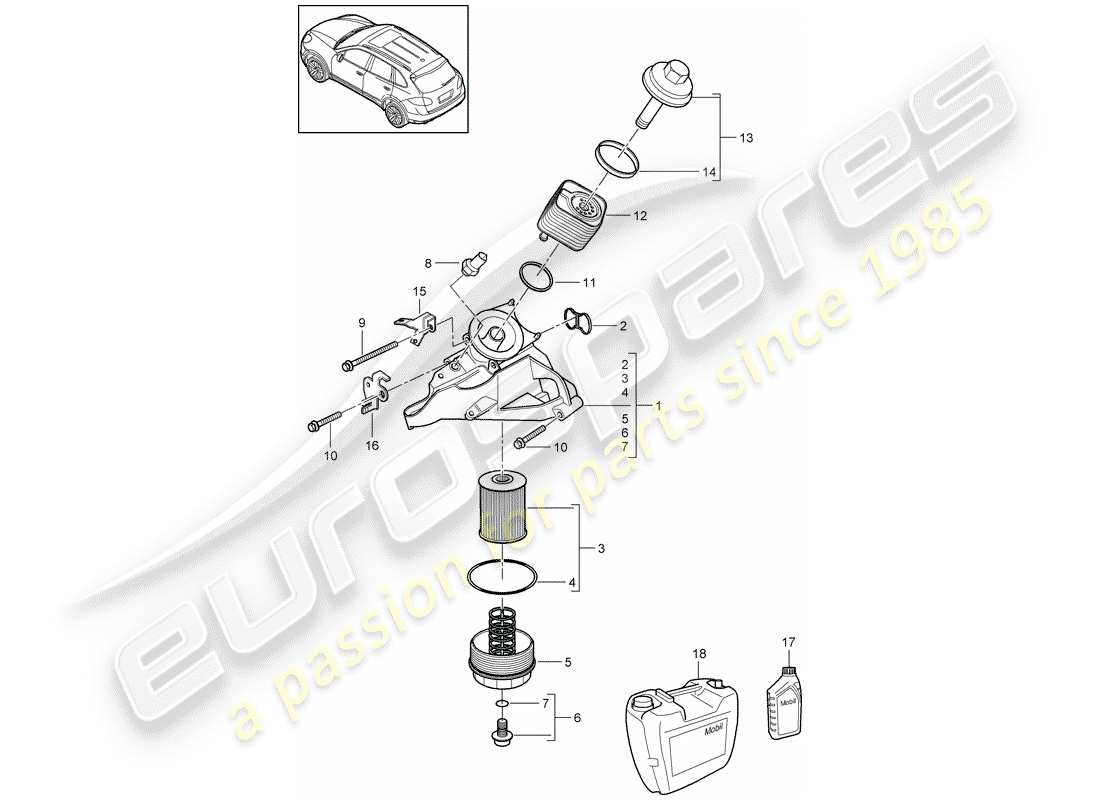 porsche 2013 (cayenne e2 92a) schema delle parti filtro olio