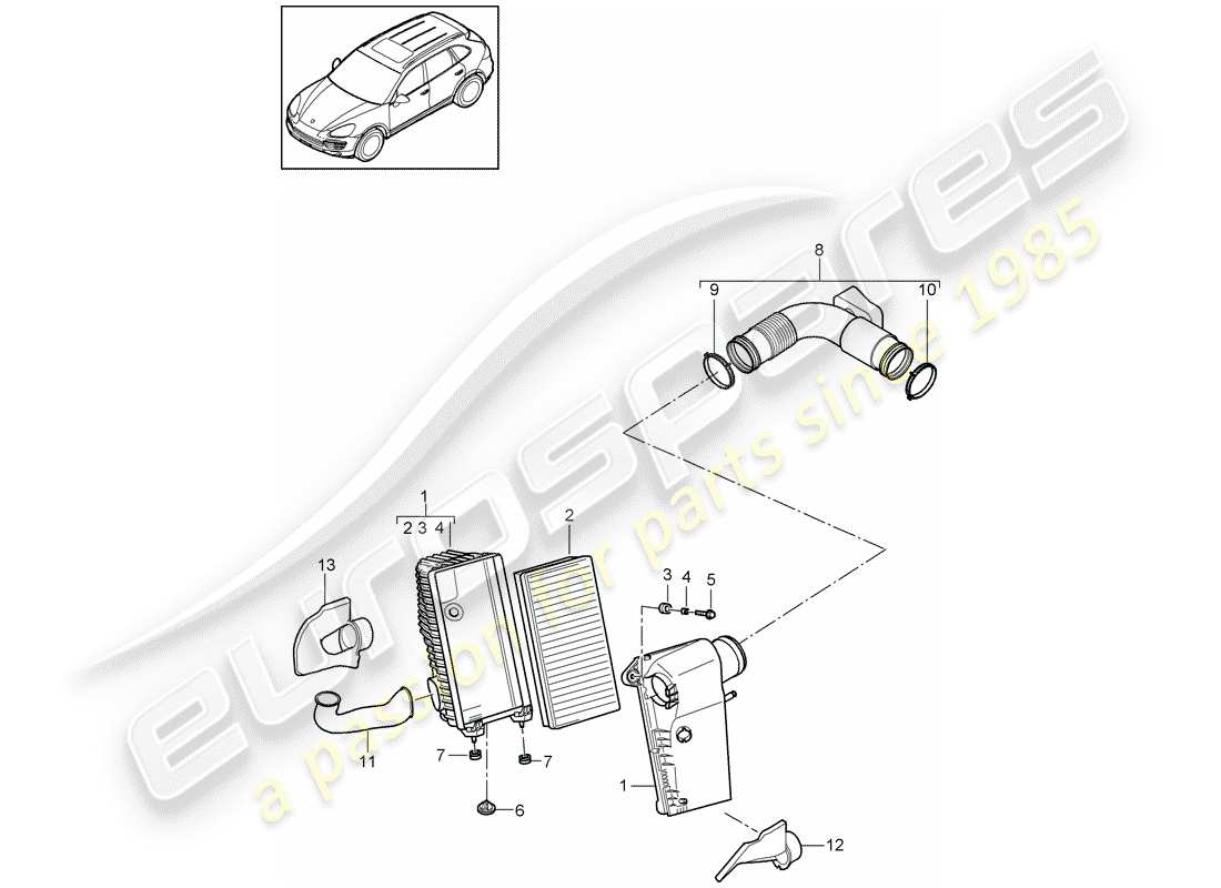 porsche 2013 (cayenne e2 92a) filtro dell'aria con collegamento schema delle parti