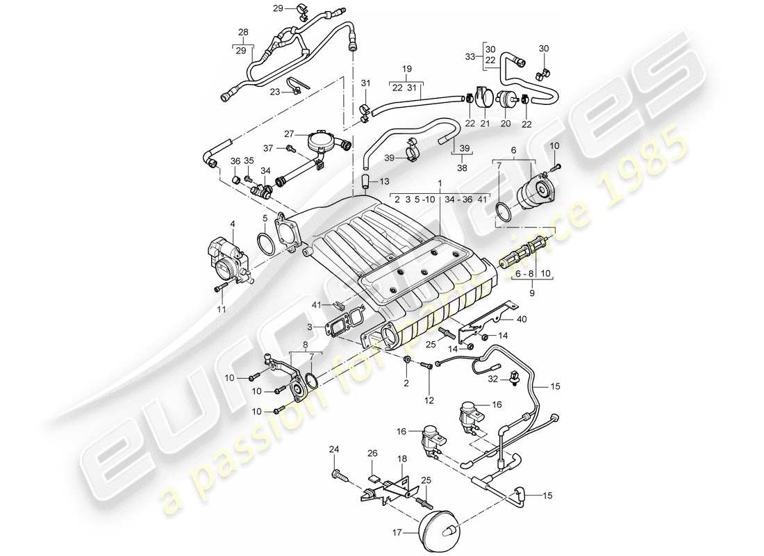 porsche 2005 (cayenne e1 9pa) collettore di aspirazione schema delle parti