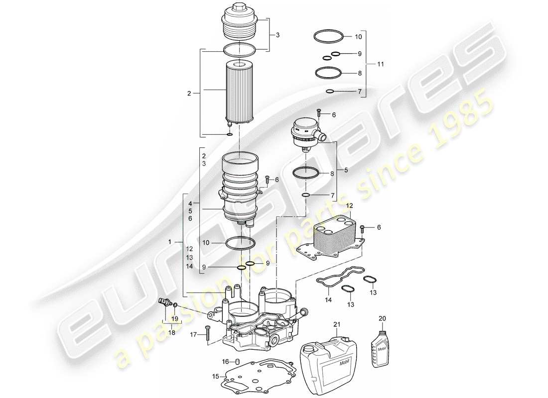 porsche 2008 (cayenne e1 9pa) schema delle parti filtro olio