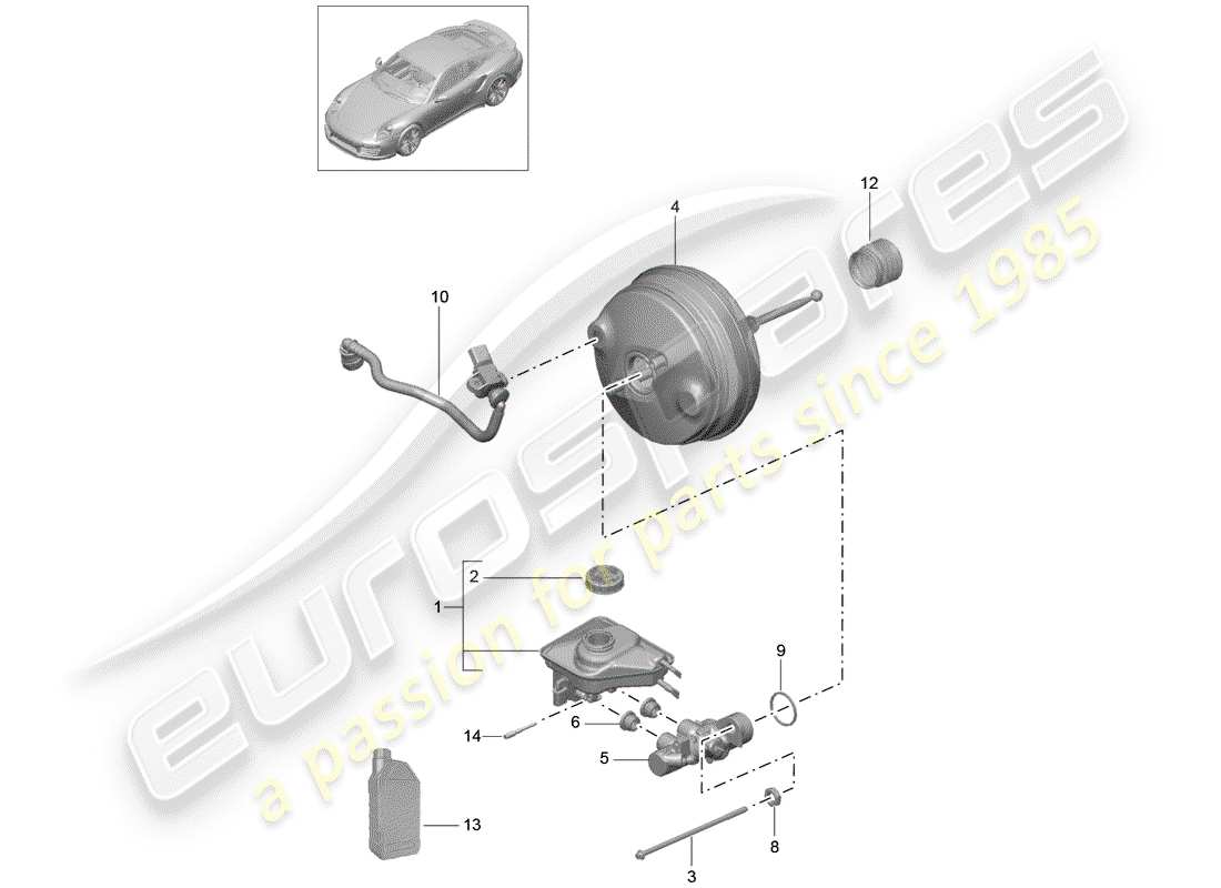 porsche 2017 (991-2 turbo) cilindro maestro del freno schema delle parti