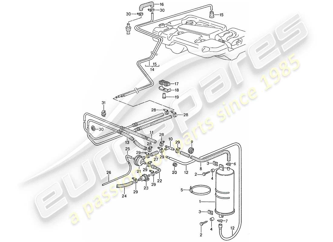 porsche 1990 (944) schema delle parti del contenitore per emissioni evaporative