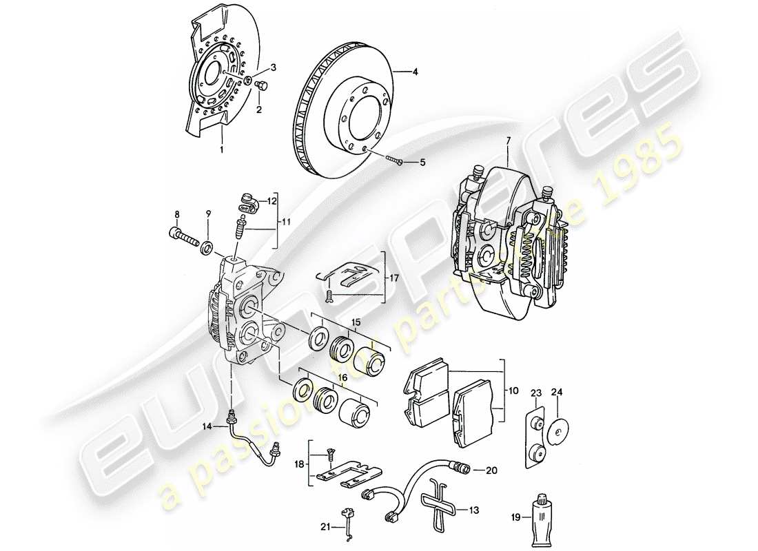 porsche 1991 (944) freni a disco - assale anteriore diagramma delle parti