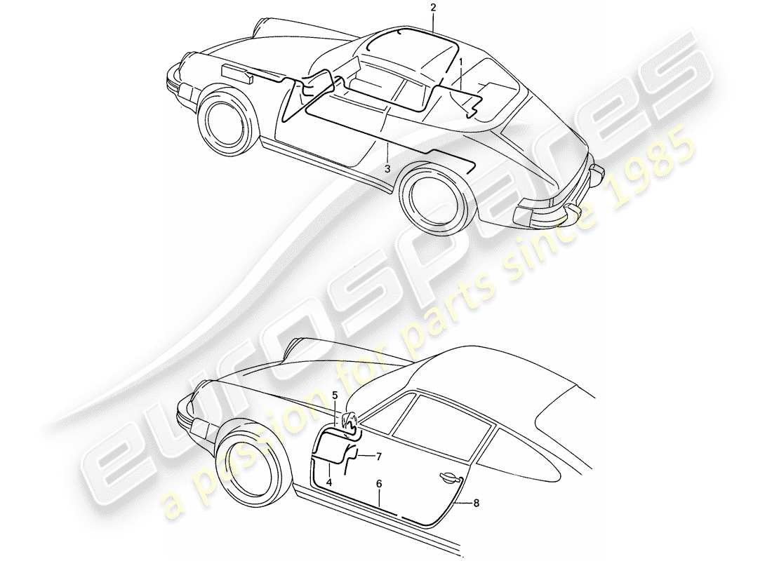 porsche 1987 (911) cablaggi - scocca - portiera diagramma delle parti