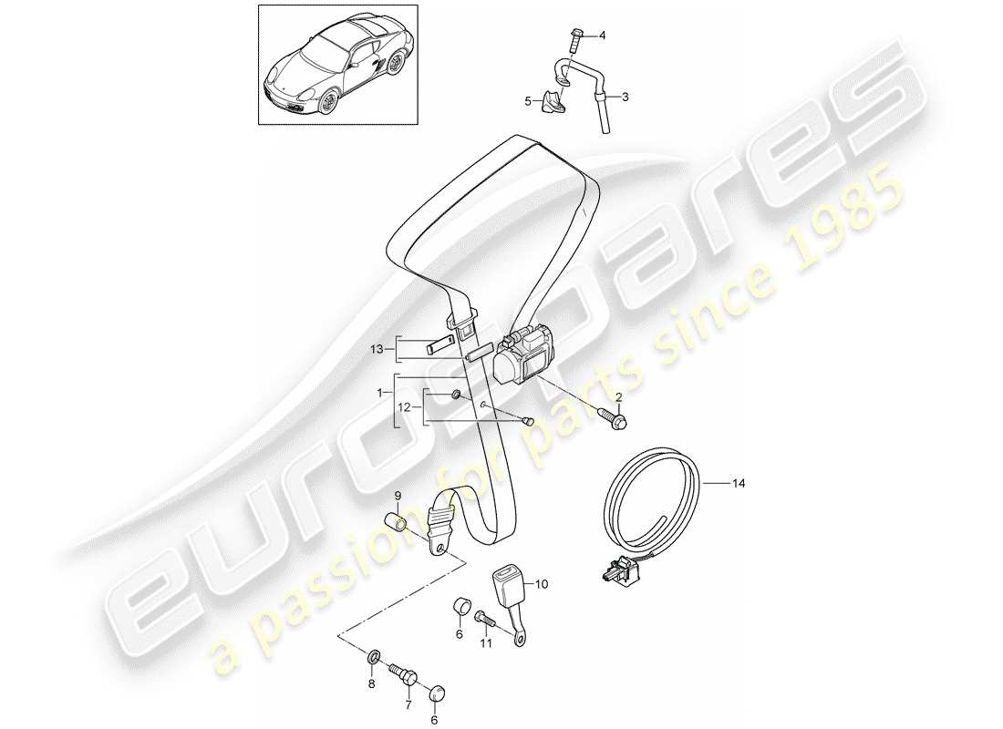 porsche 2006 (987 cayman) cintura di sicurezza diagramma delle parti