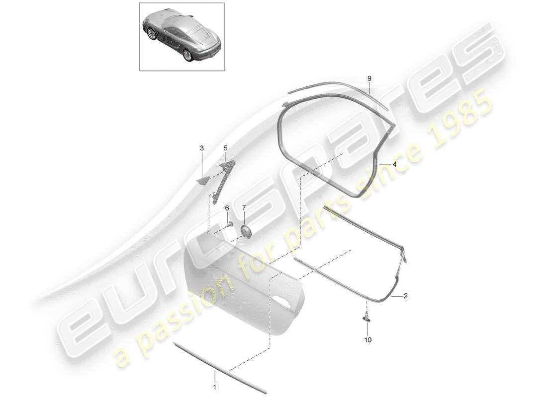 porsche 2015 (981 cayman) diagramma delle parti guarnizione porta