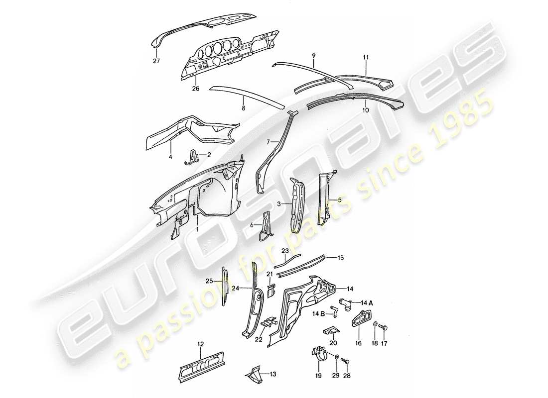 porsche 1987 (959) pannellatura interna diagramma delle parti
