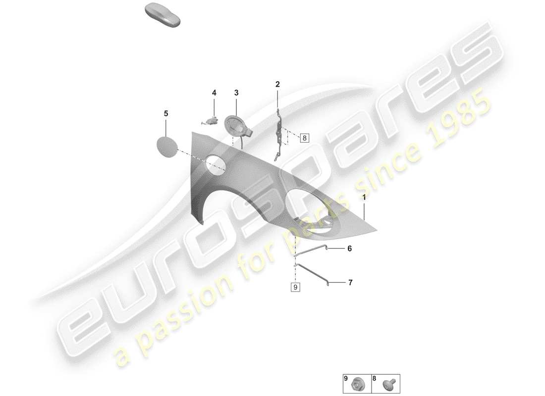 porsche 2019 (992-1) schema delle parti del parafango
