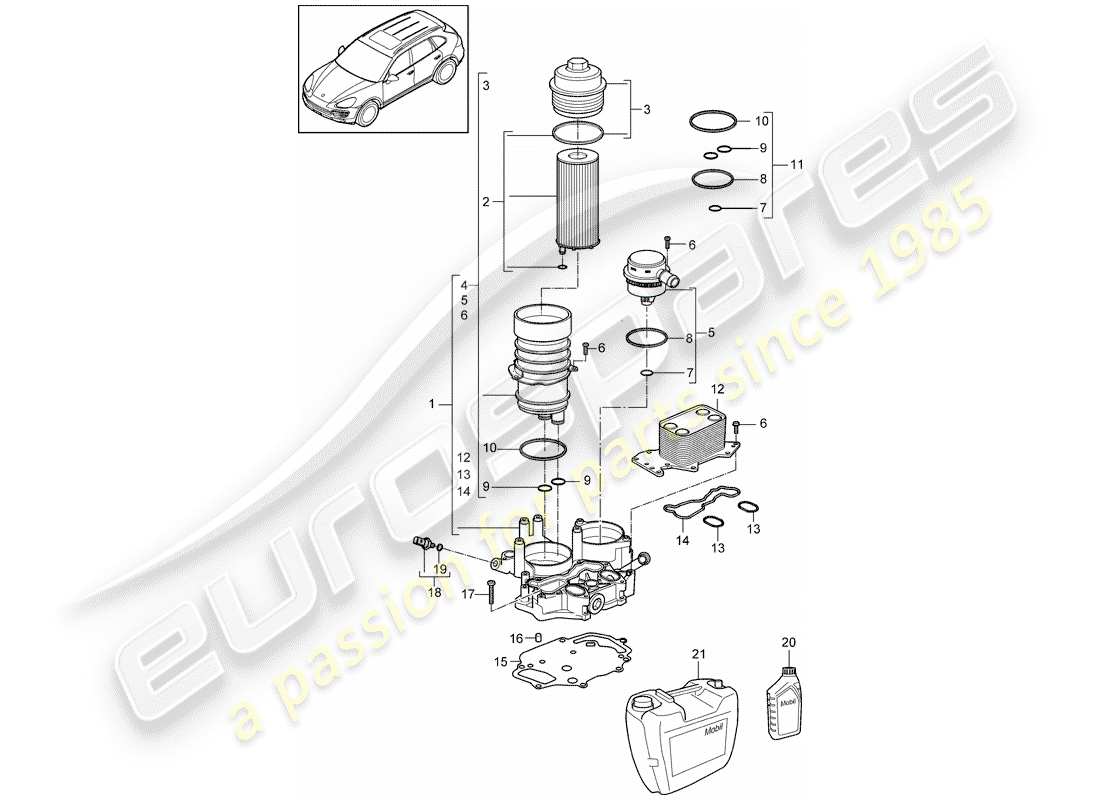 porsche 2013 (cayenne e2 92a) schema delle parti filtro olio