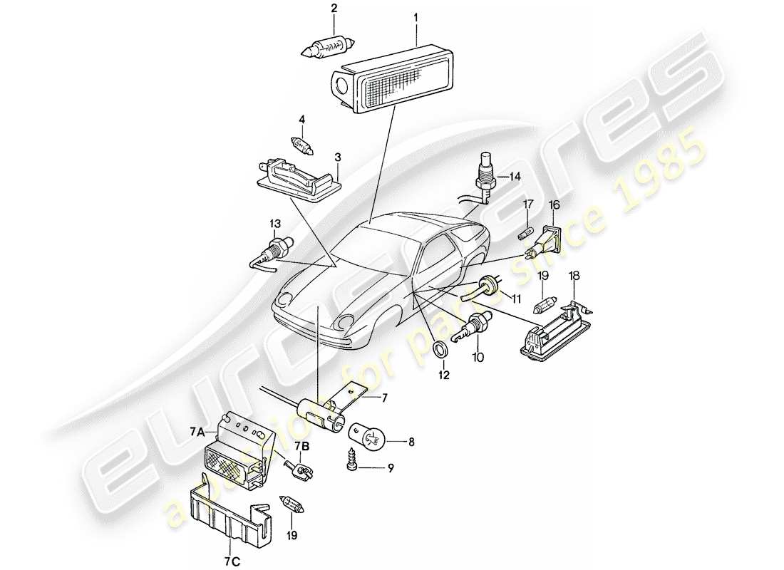 porsche 1990 (928) luci interne diagramma delle parti