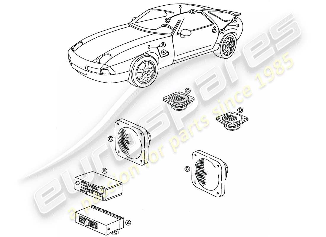 porsche 1993 (928) cablaggio - altoparlante diagramma delle parti