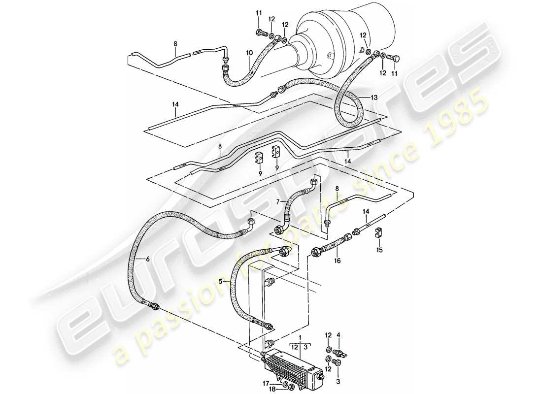 porsche 1986 (928) cambio automatico - raffreddatore atf - linee atf - raffreddatore atf schema delle parti