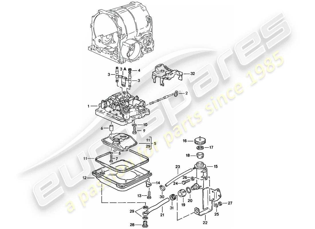 porsche 1985 (928) cambio automatico - corpo valvola - d - mj 1983>> - mj 1983 schema delle parti