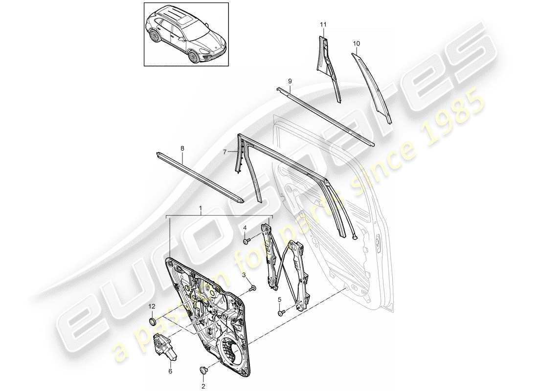 porsche 2014 (cayenne e2 92a) schema delle parti del regolatore della finestra