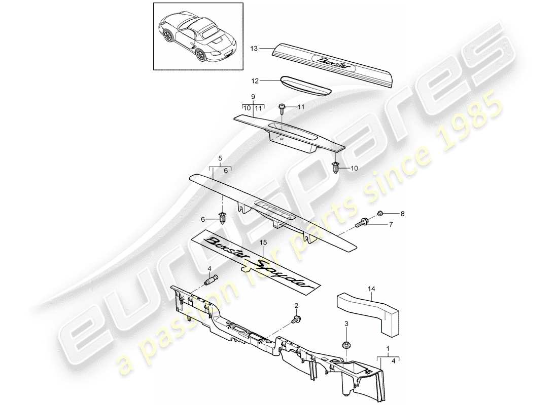 porsche 2009 (987 boxster) liner diagramma delle parti
