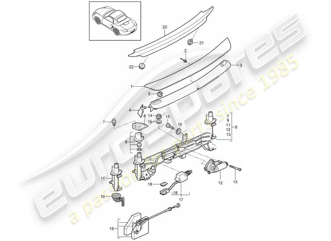 porsche 2009 (987 boxster) spoiler posteriore diagramma delle parti