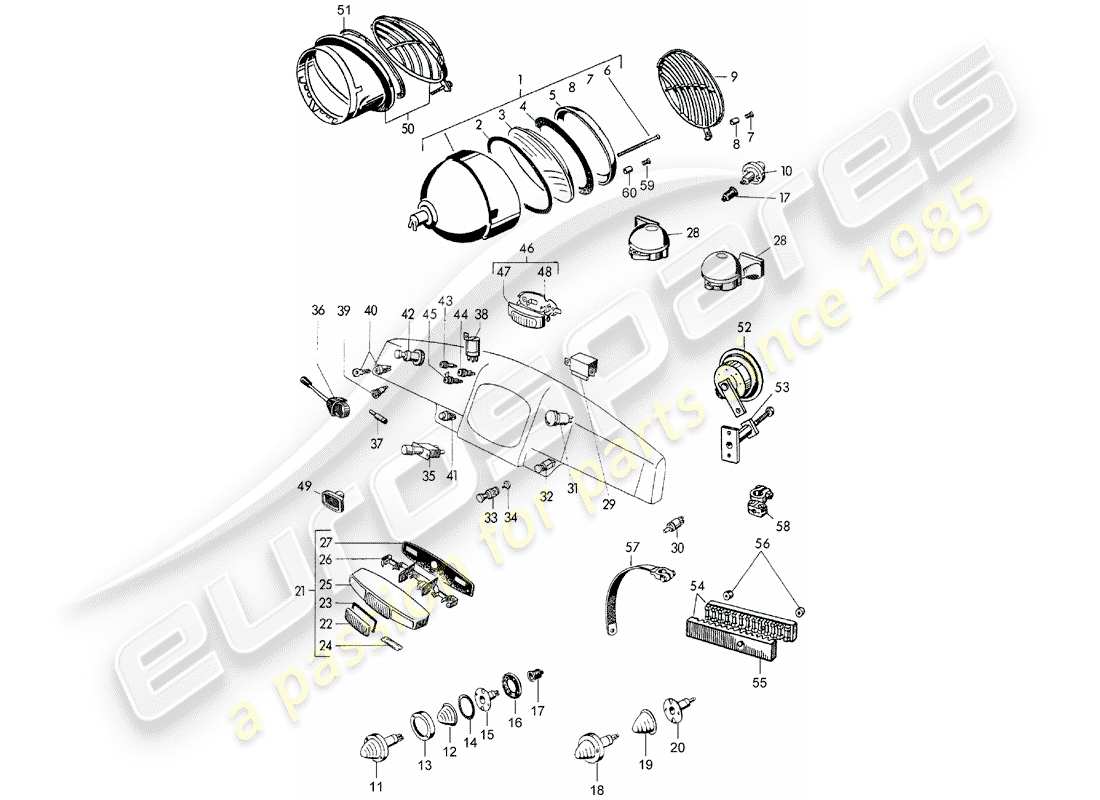 porsche 1954 (356/356a) faro - e - interruttore diagramma delle parti