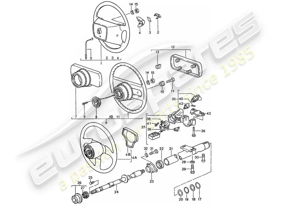 porsche 1994 (968) volante - piantone dello sterzo - bloccasterzo schema parte