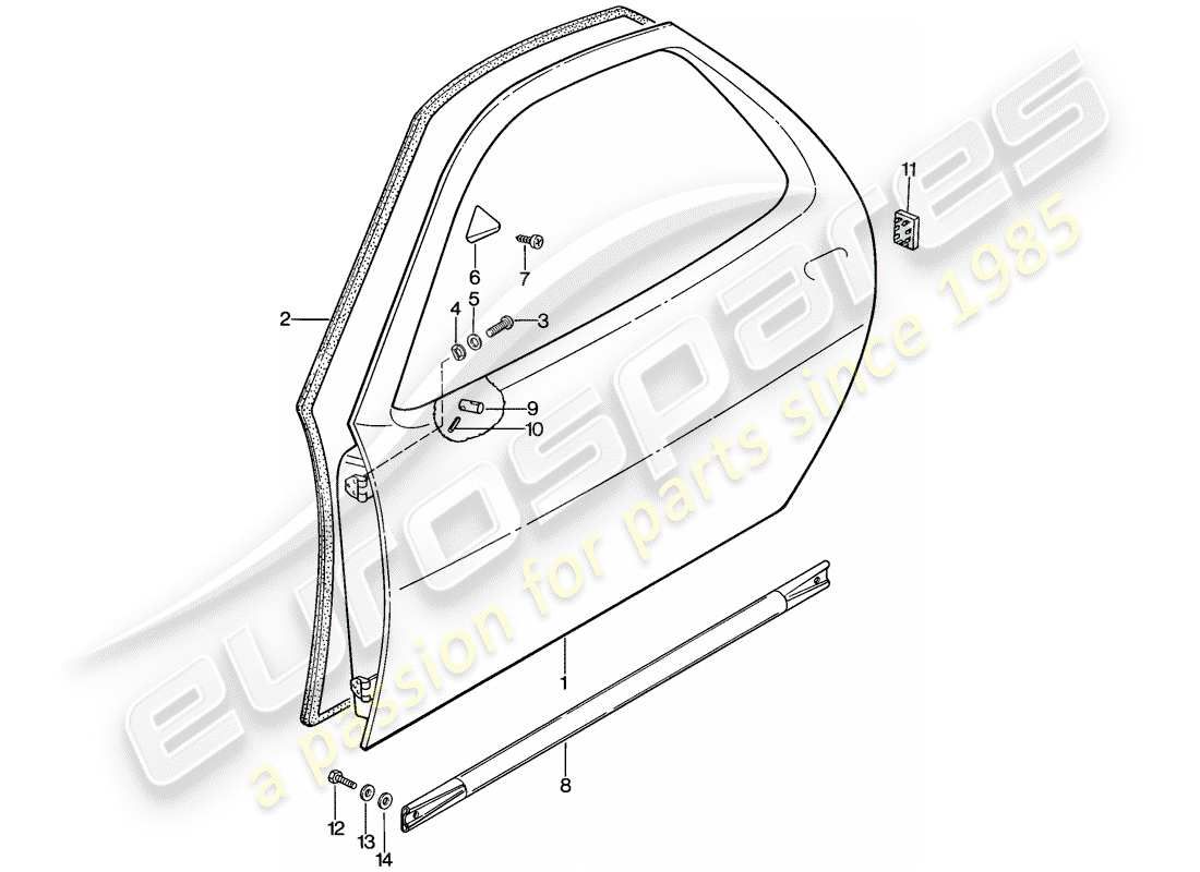 porsche 1981 (928) guscio della porta diagramma delle parti