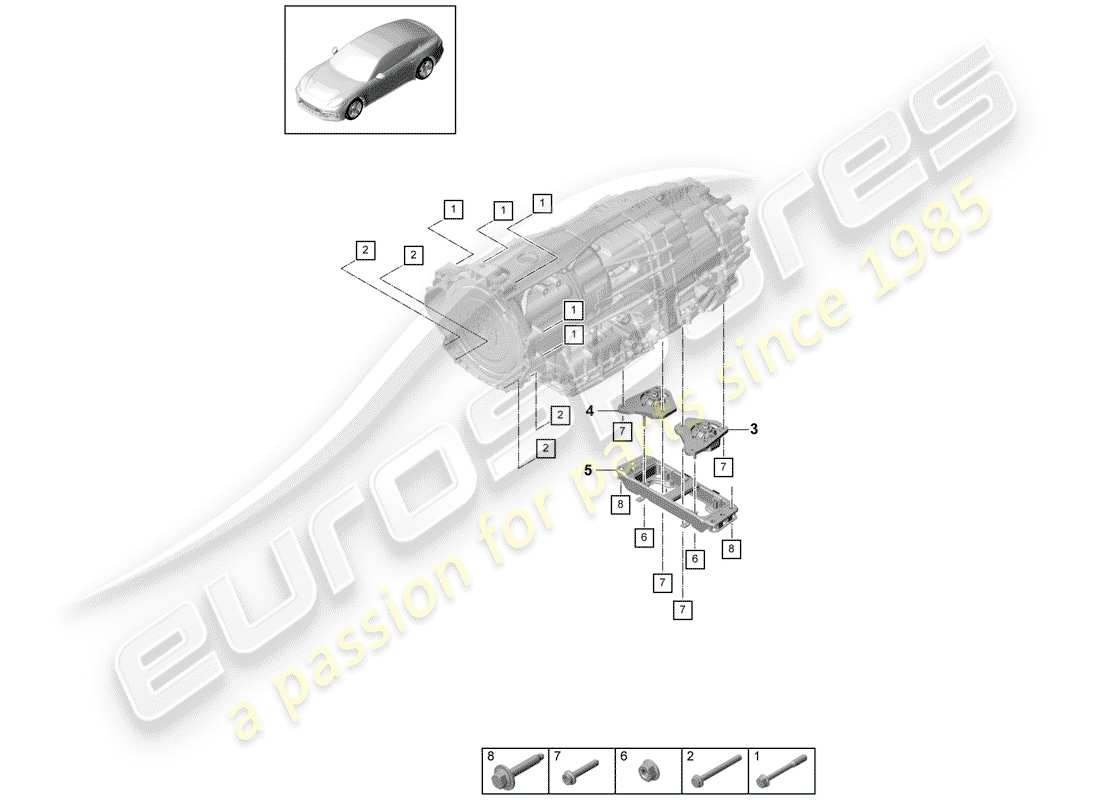 porsche 2020 (panamera 971-1) parti di montaggio per motore e schema delle parti
