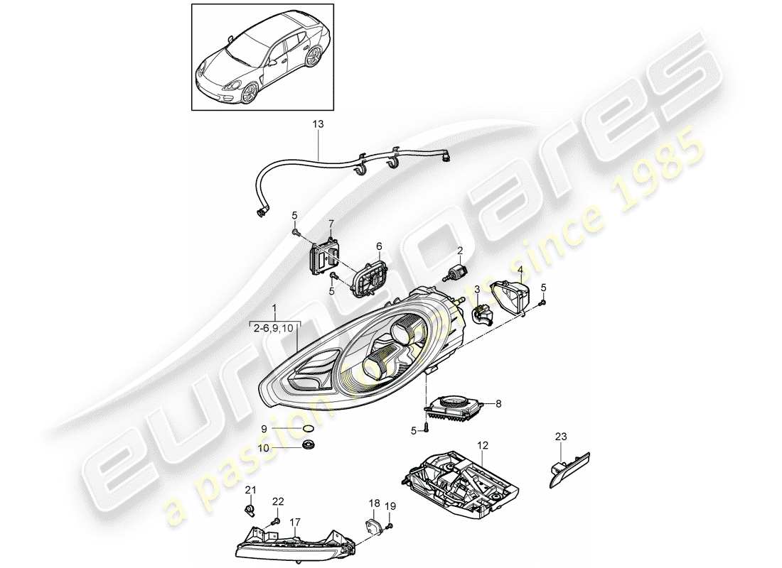 porsche 2011 (panamera 970) diagramma delle parti del faro a led