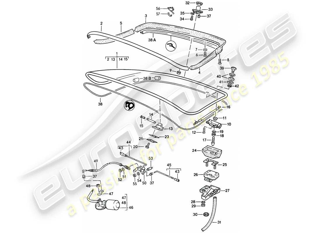 porsche 1988 (944) coperchio baule posteriore - spoiler posteriore diagramma delle parti