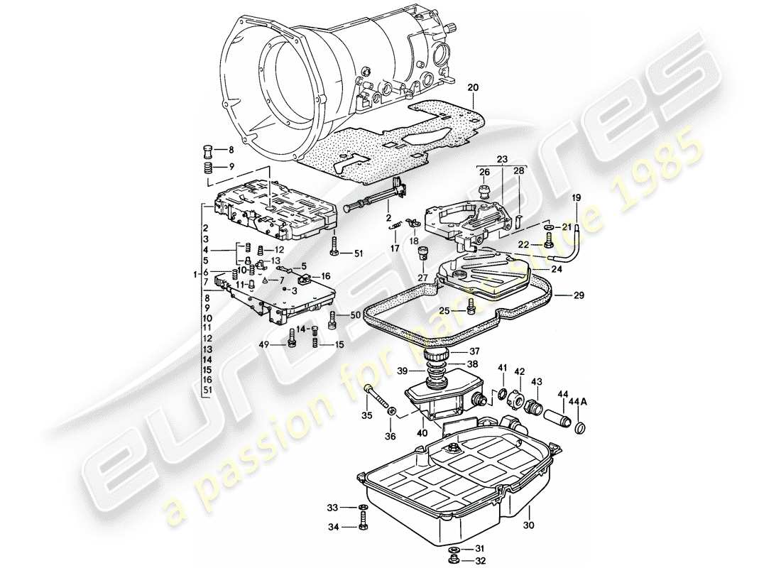porsche 1984 (928) cambio automatico - corpo valvola diagramma delle parti