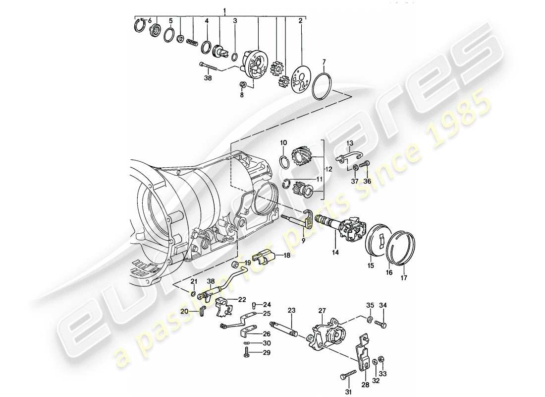 porsche 1983 (928) cambio automatico - scatola della trasmissione - parti di installazione schema delle parti