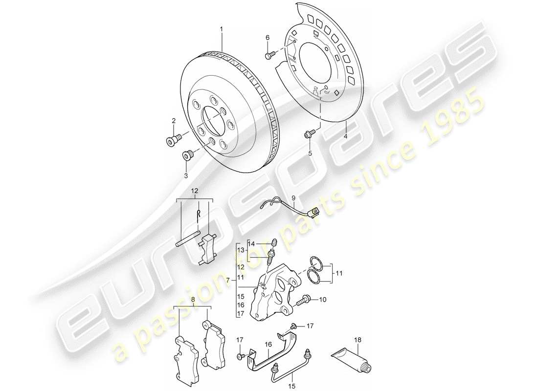 porsche 2008 (cayenne e1 9pa) schema delle parti freni a disco
