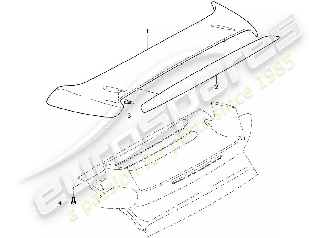 porsche 2008 (997-1 turbo / gt2) schema delle parti spoiler posteriore