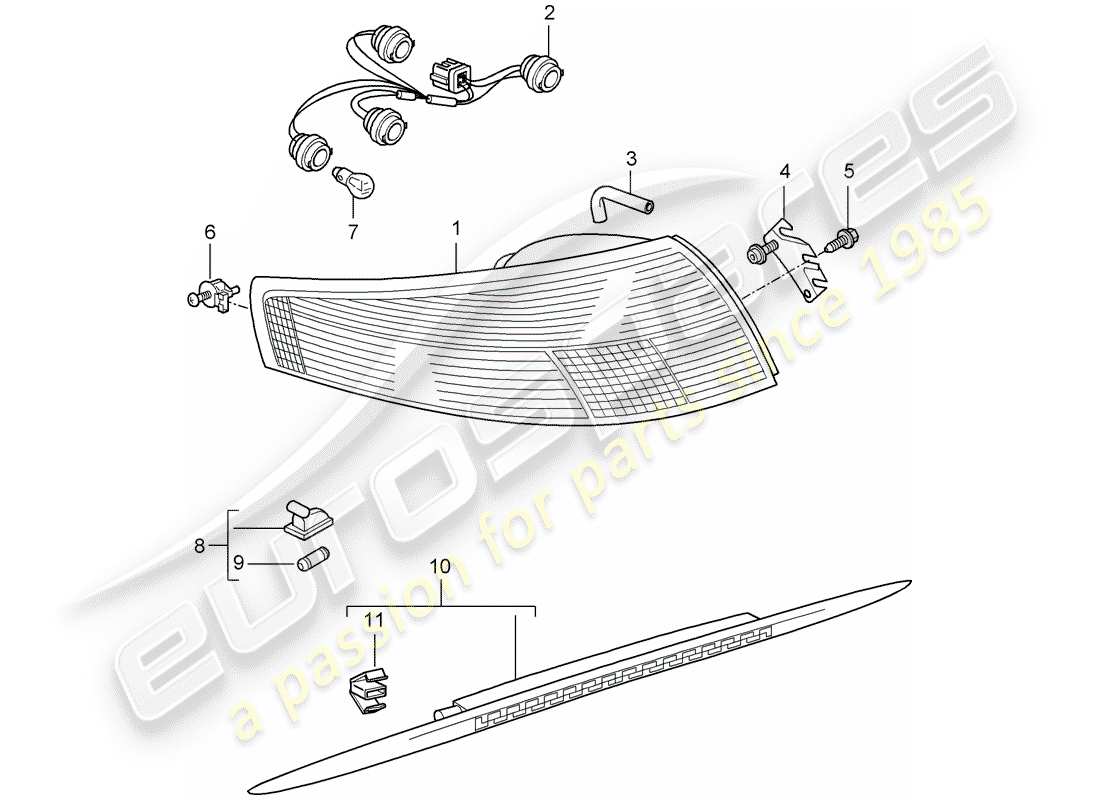 porsche 2007 (997-1 gt3) schema delle parti luce posteriore