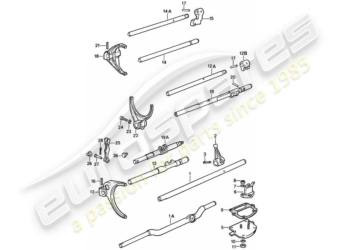 porsche 1987 (911) aste del cambio - forcelle del cambio - per - 4-speed - e - 5-speed diagramma delle parti