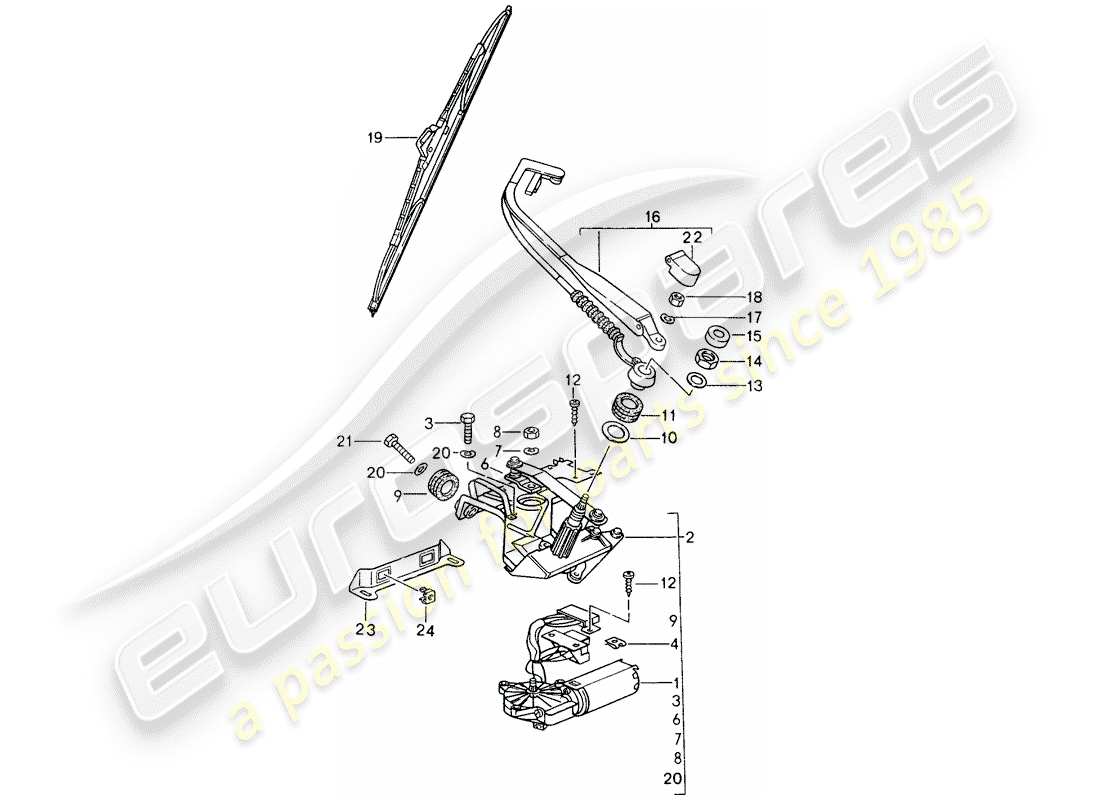 porsche 1997 (993) tergicristallo posteriore diagramma delle parti