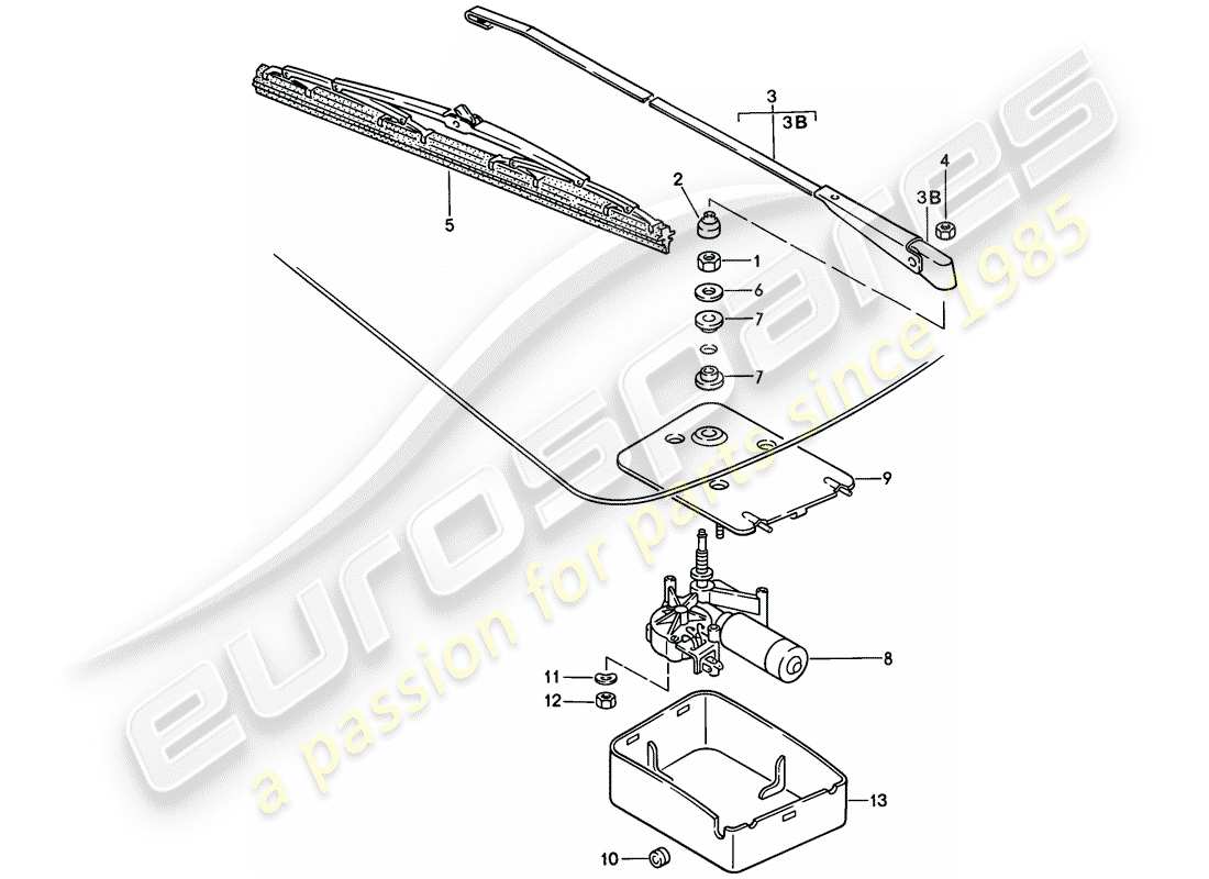 porsche 1987 (924s) tergicristallo posteriore diagramma delle parti