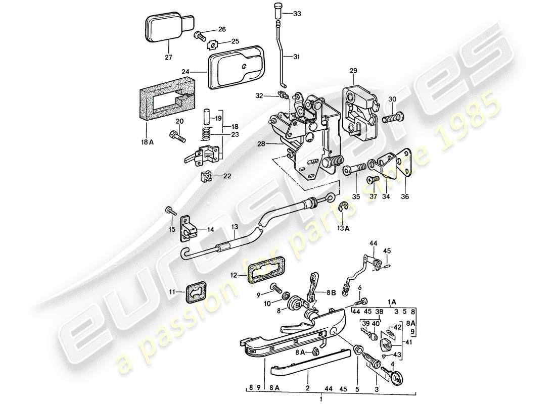 porsche 1988 (924s) maniglia della porta, esterna - chiusura della porta diagramma delle parti
