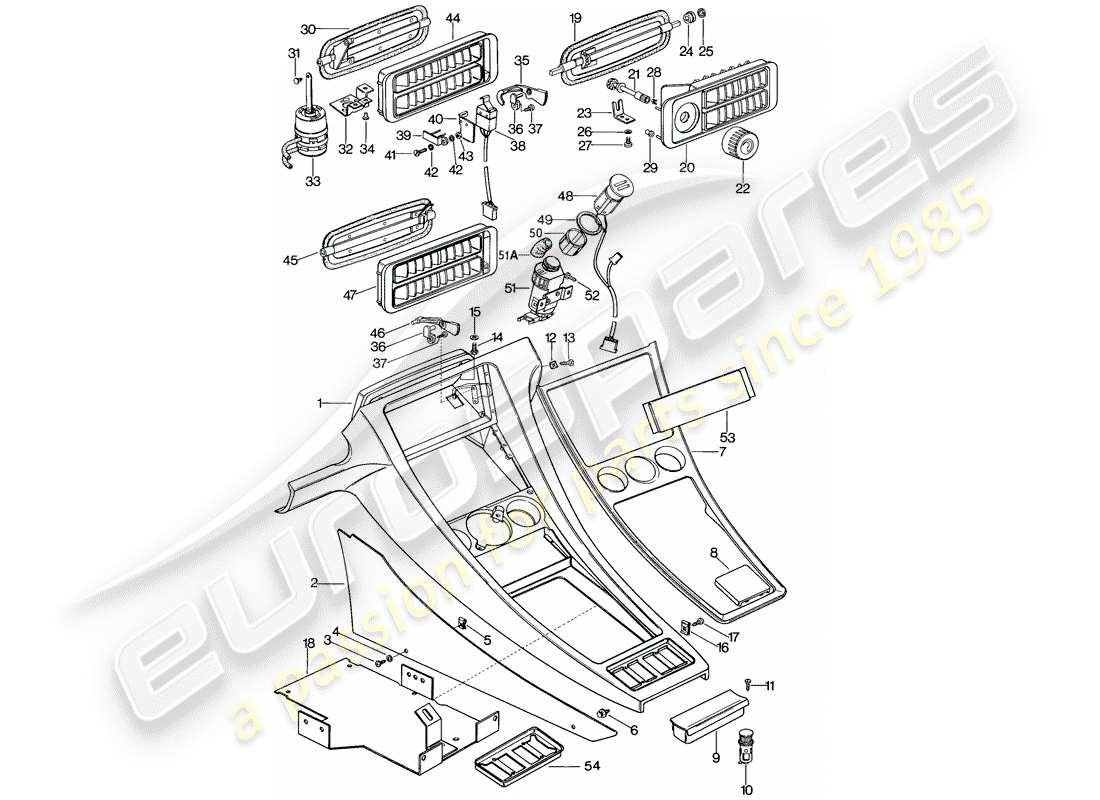 porsche 1981 (928) console centrale diagramma delle parti
