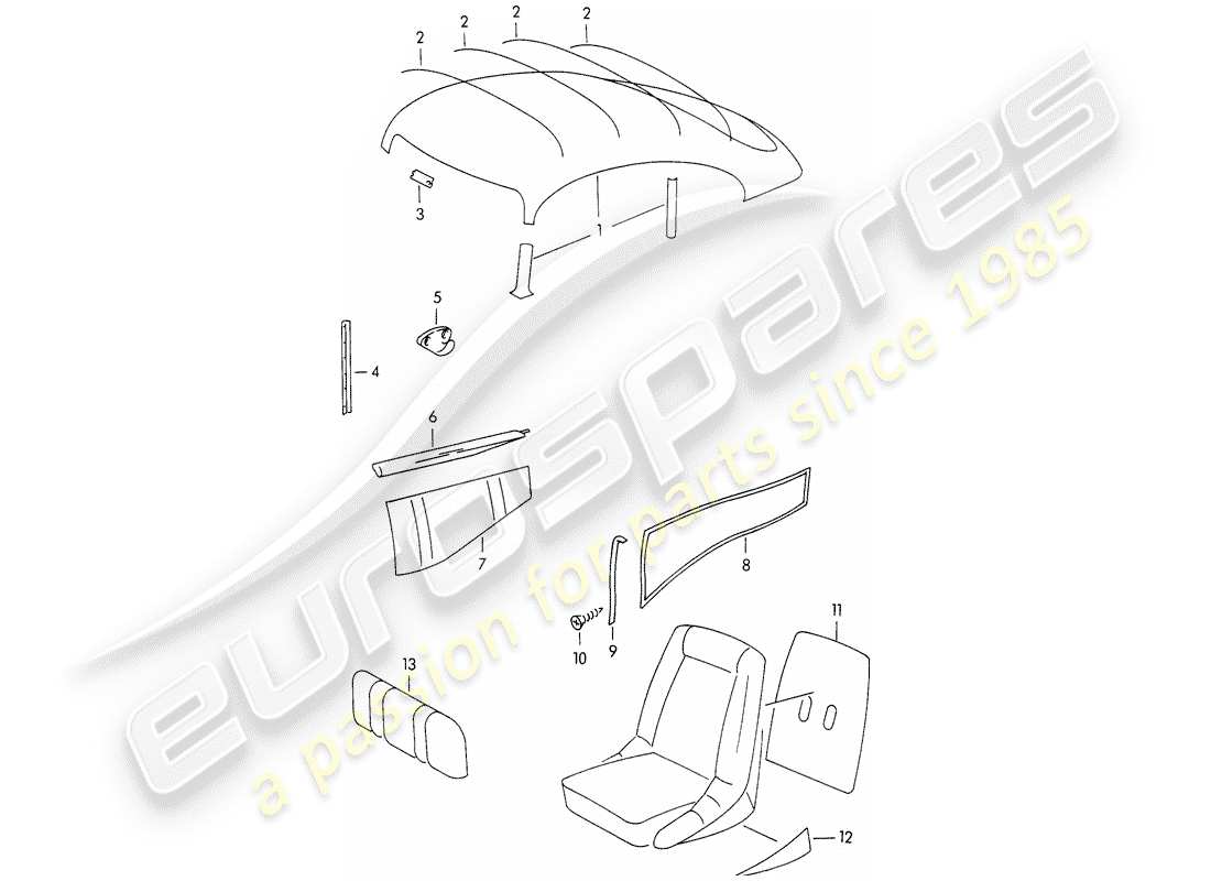 porsche 1950 (356/356a) finiture - equipaggiamento interno diagramma delle parti