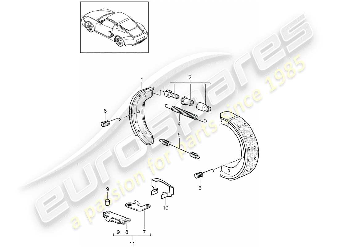 porsche 2011 (987 cayman) diagramma delle parti del freno a mano