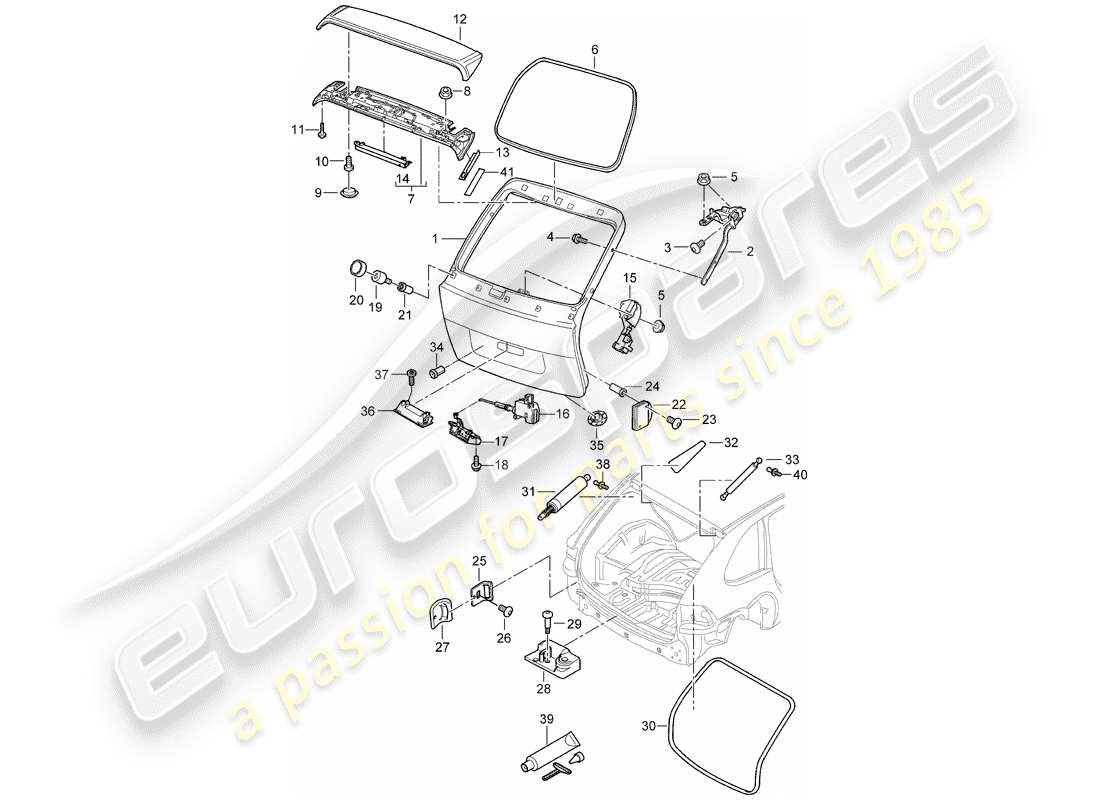 porsche 2010 (cayenne e1 9pa) coperchio baule posteriore diagramma delle parti