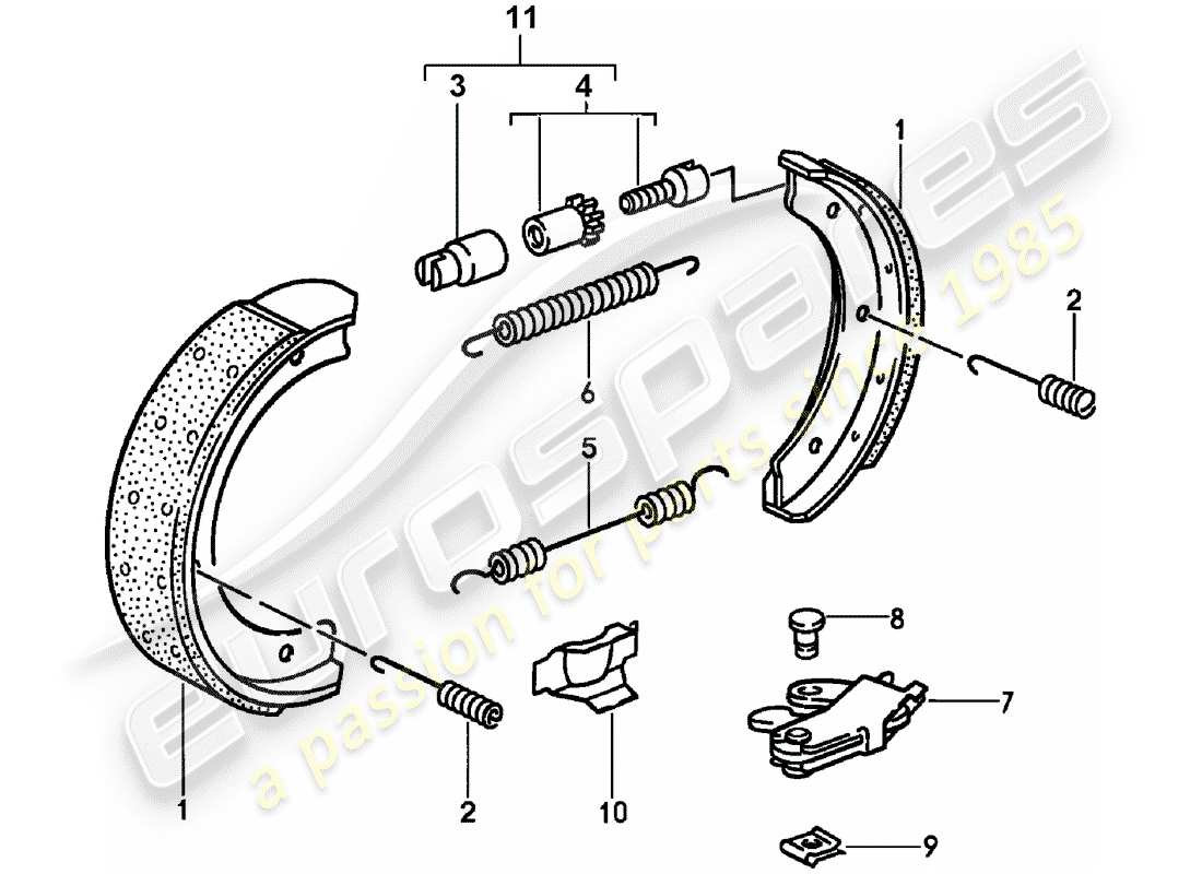 porsche 968 (1995) diagramma delle parti del freno a mano