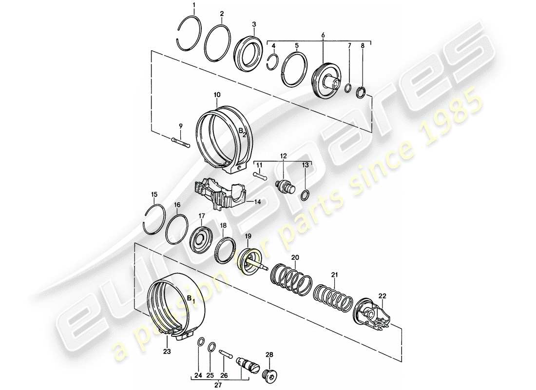 porsche 1983 (928) cambio automatico - fasce freno diagramma delle parti