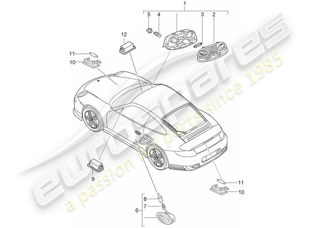 porsche 2009 997-2 turbo / gt2 luci interne diagramma delle parti
